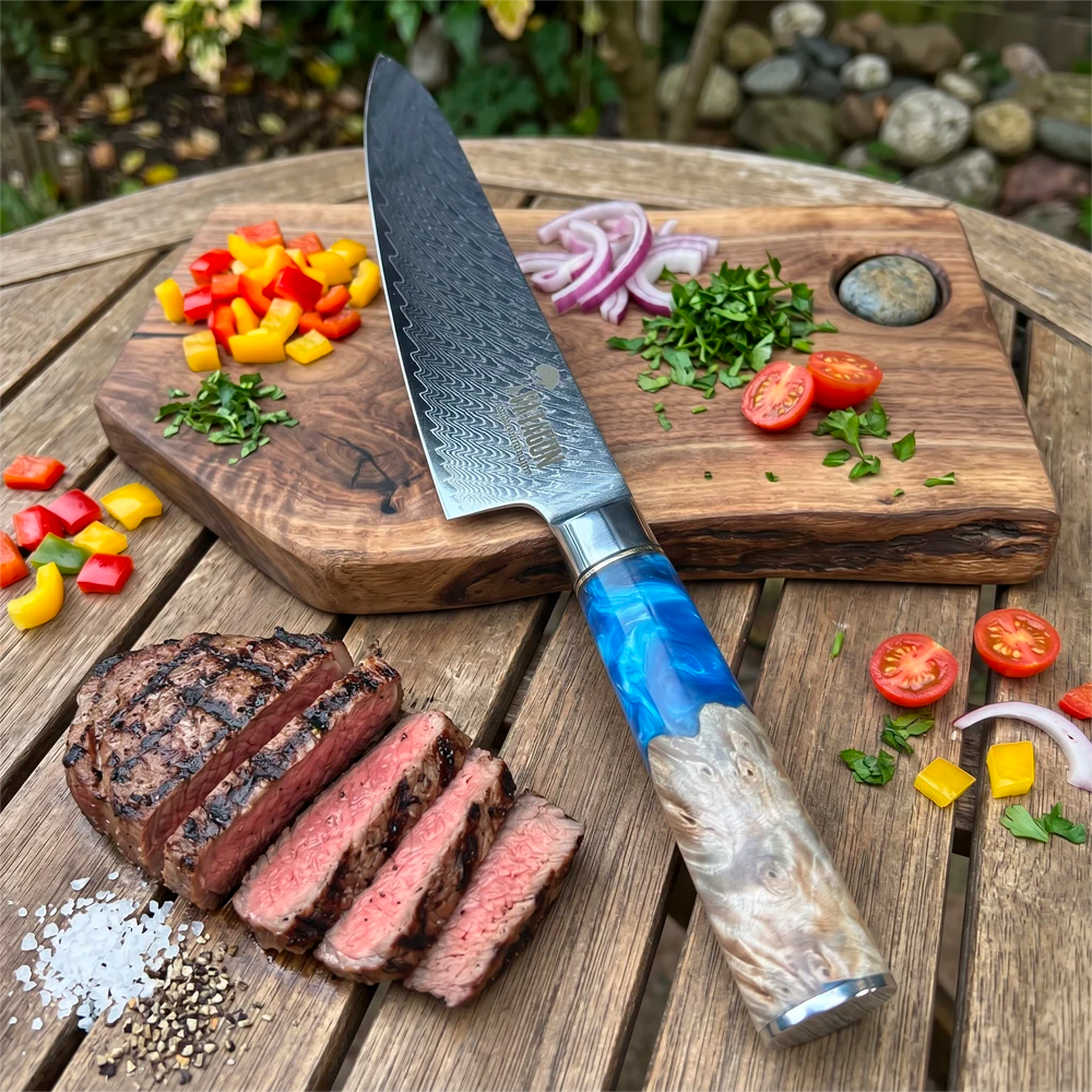 Cuchillo Chef Patagon Acero Damasco 67 capas 19 cm - LAGO AZUL
