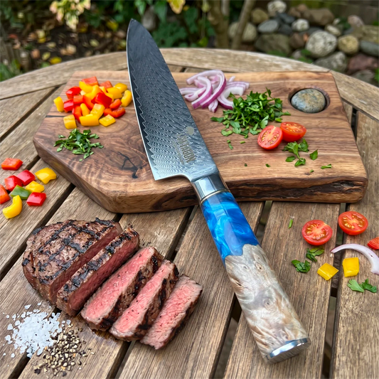 Cuchillo Chef Patagon Acero Damasco 67 capas 19 cm - LAGO AZUL