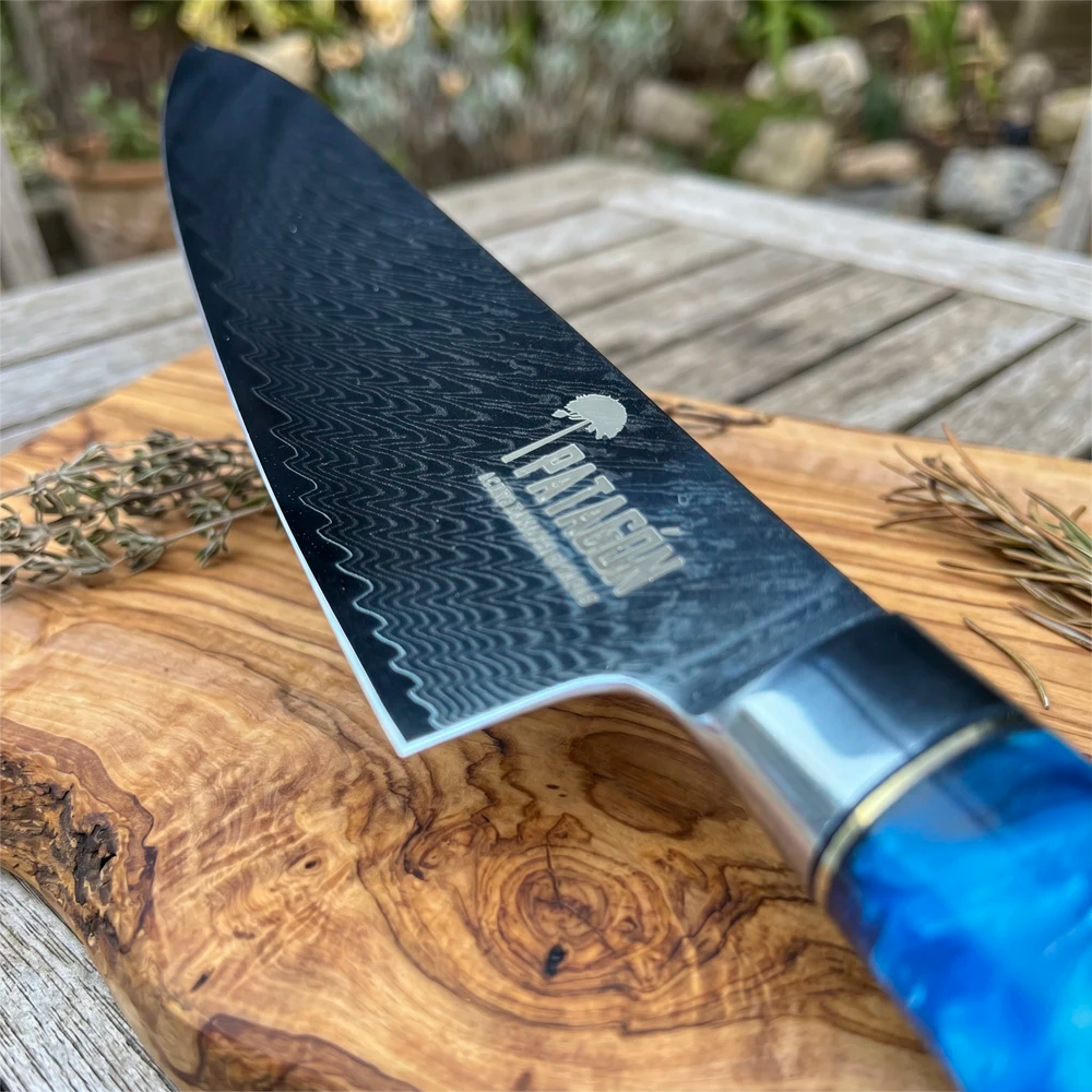 Cuchillo Chef Patagon Acero Damasco 67 capas 19 cm - LAGO AZUL
