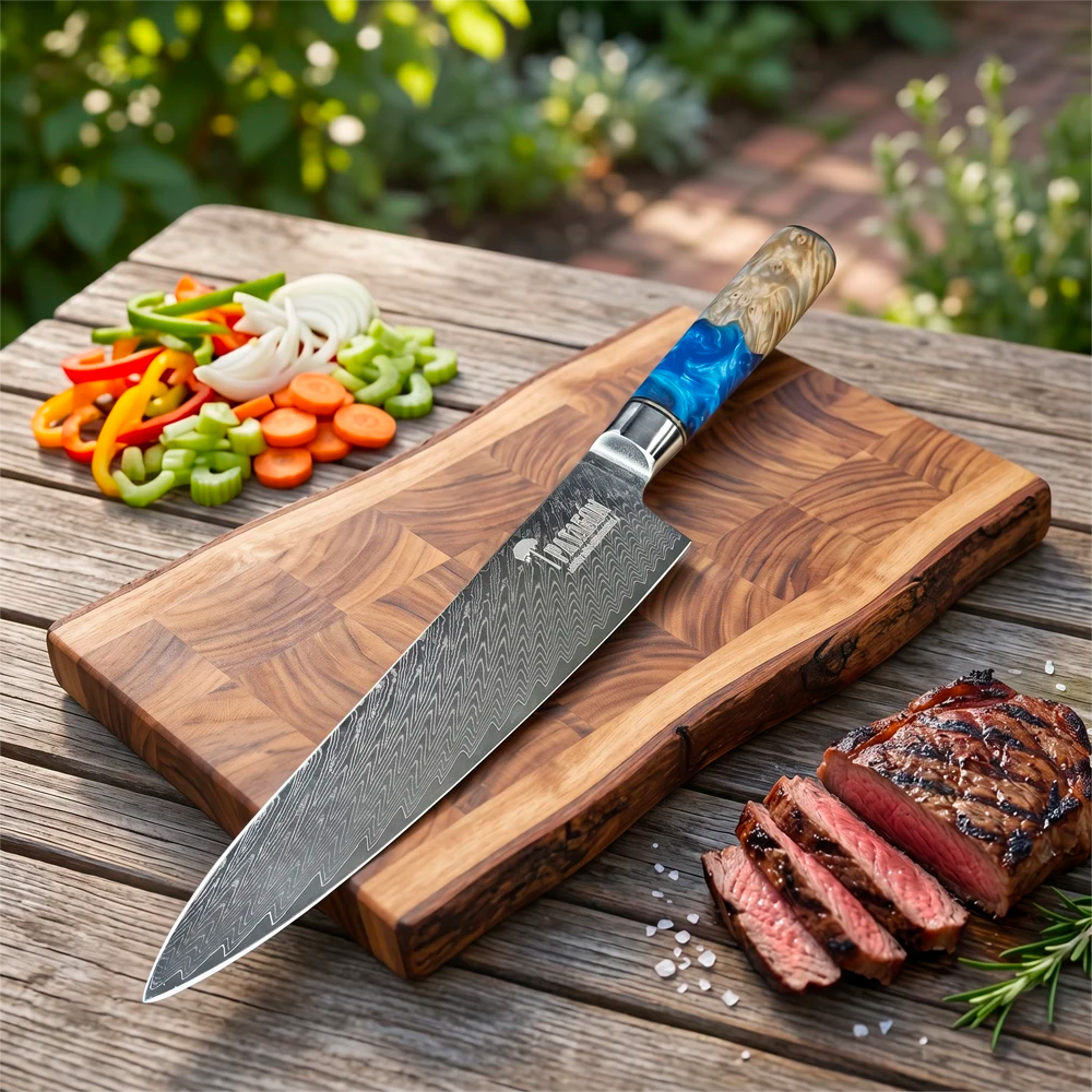 Cuchillo Chef Patagon Acero Damasco 67 capas 19 cm - LAGO AZUL