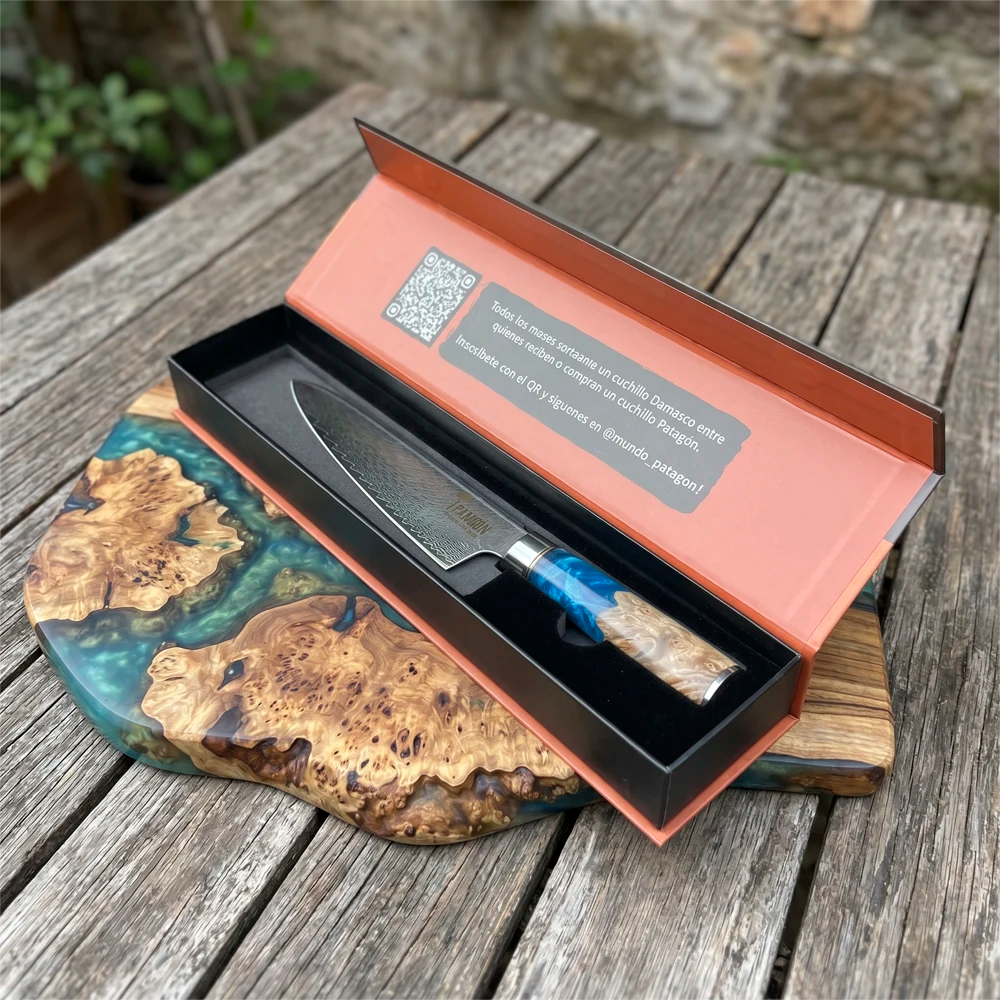 Cuchillo Chef Patagon Acero Damasco 67 capas 19 cm - LAGO AZUL