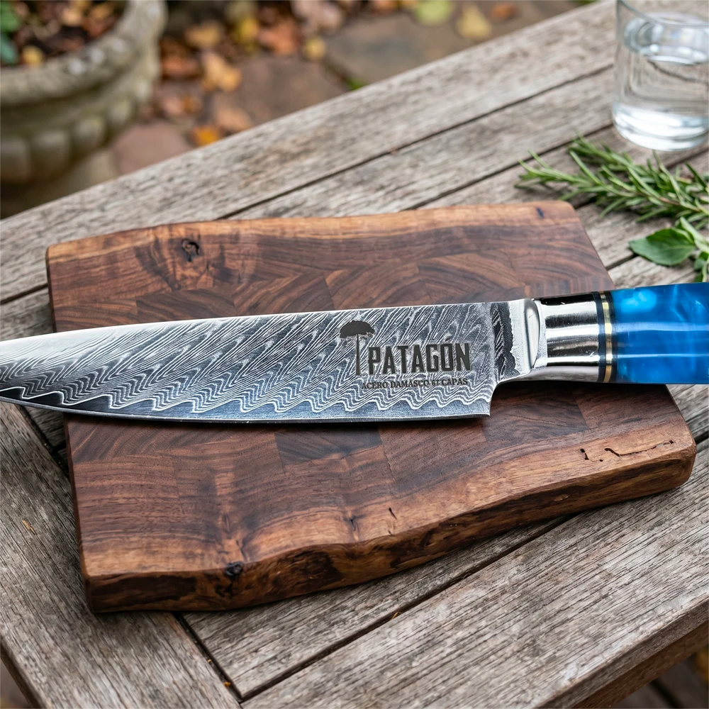 LAGO AZUL - Cuchillo Puntilla Damasco 67 capas hoja 13 cm PATAGÓN