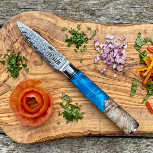 Cuchillo Puntilla Acero Damasco 67 capas hoja 9 cm - LAGO AZUL