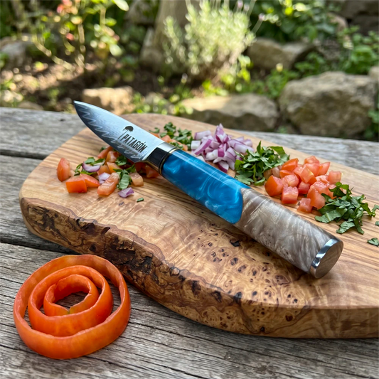 Cuchillo Puntilla Acero Damasco 67 capas hoja 9 cm - LAGO AZUL