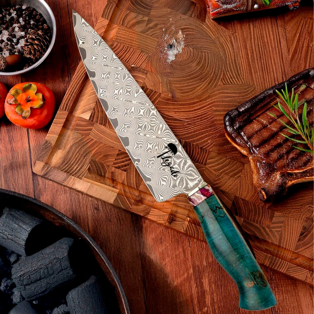 Cuchillo Parrillero Damasco 67 capas hoja 20 cm LEGADO - LAGUNA - Cuchillos Mundo Patagon