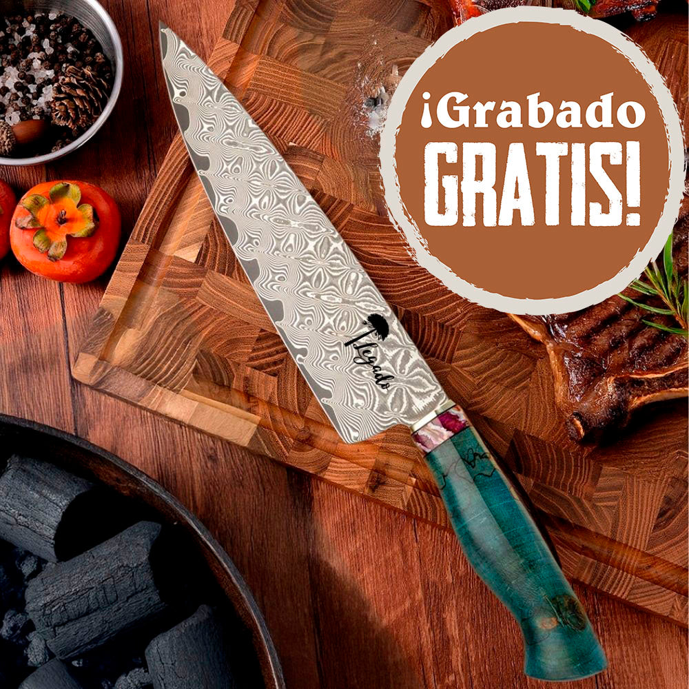 Cuchillo Parrillero Damasco 67 capas hoja 20 cm LEGADO - LAGUNA - Cuchillos Mundo Patagon