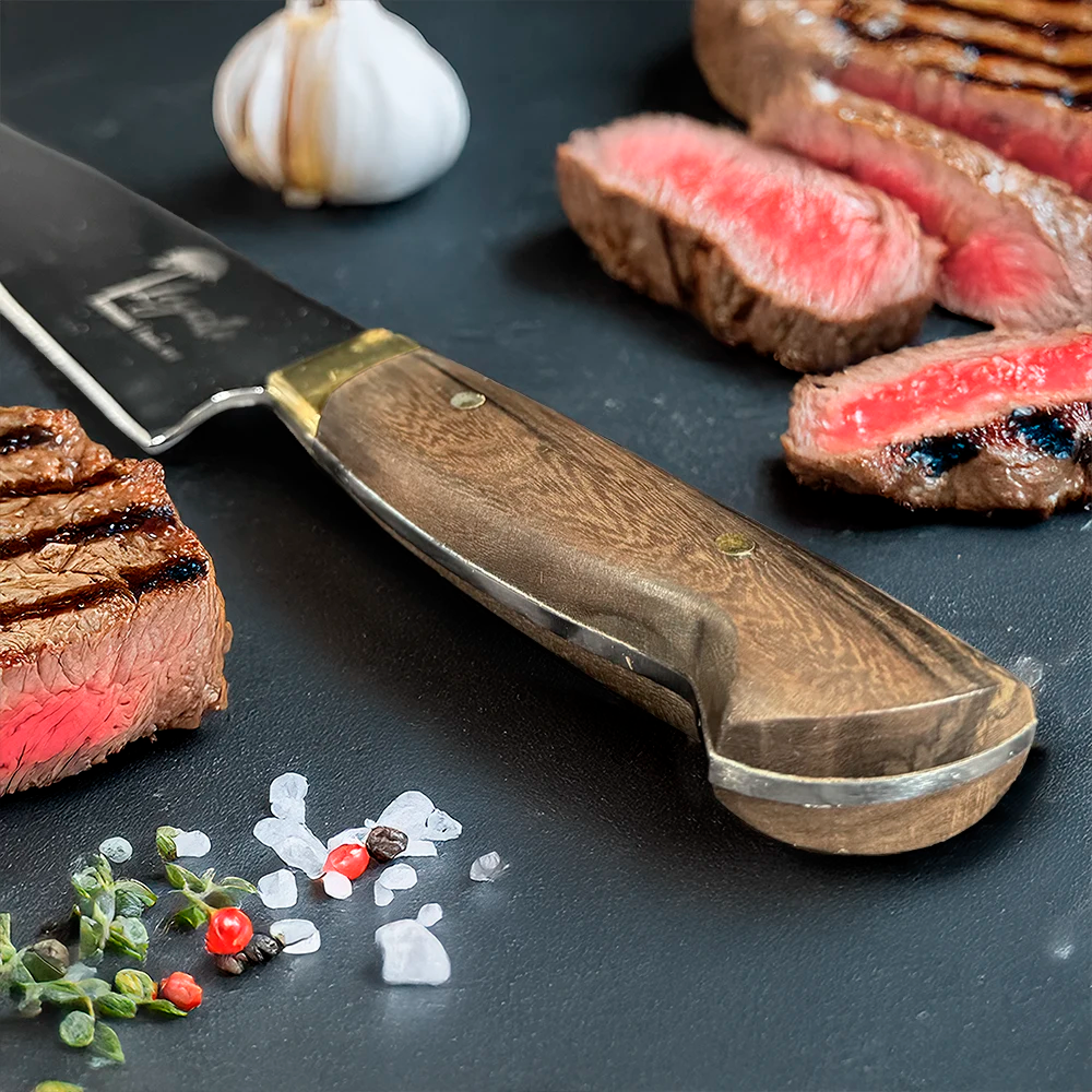 Cuchillo de asado artesanal acero Inox. hoja 20 cm LEGADO - HUEMUL - Cuchillos Mundo Patagon