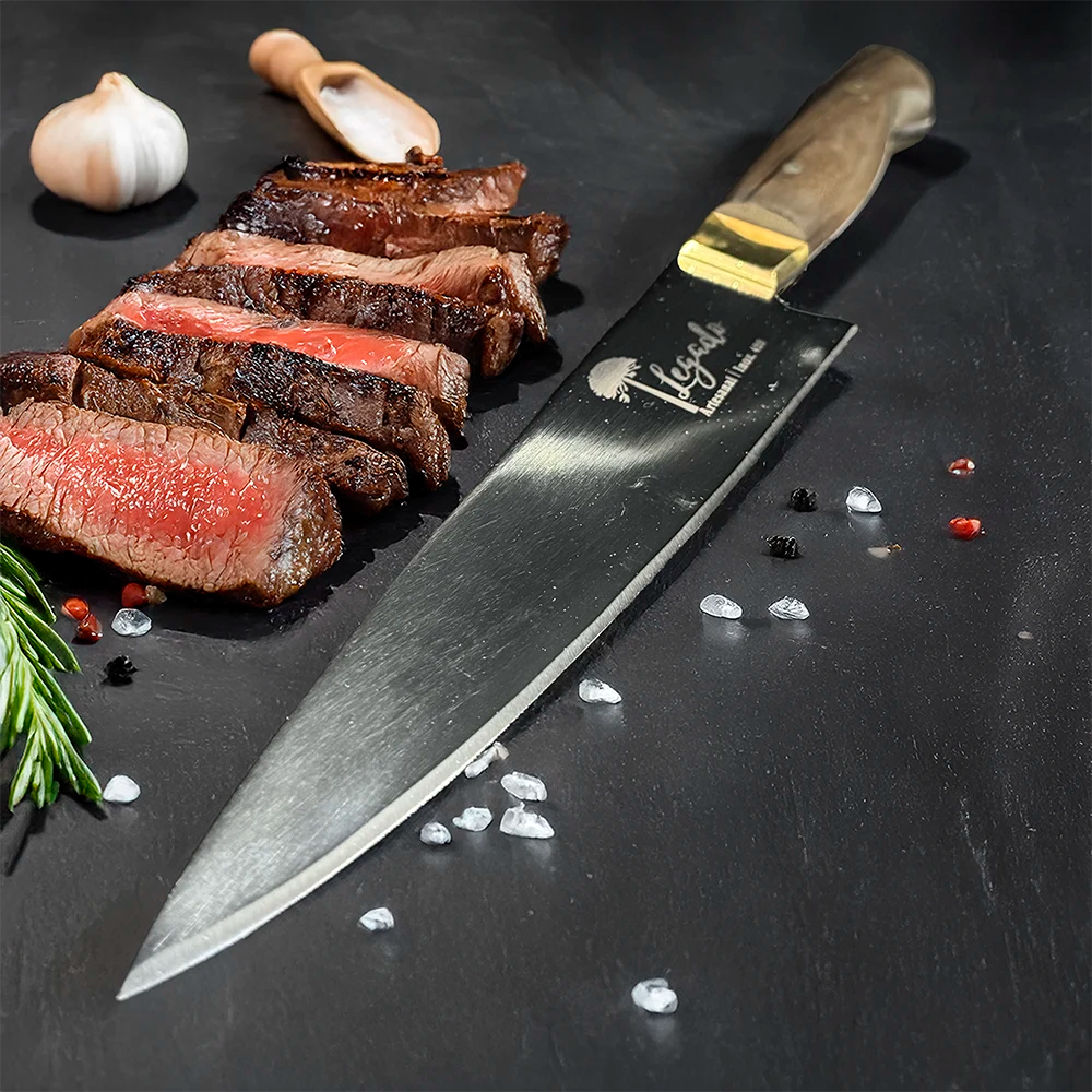 Cuchillo de asado artesanal acero Inox. hoja 20 cm LEGADO - HUEMUL - Cuchillos Mundo Patagon