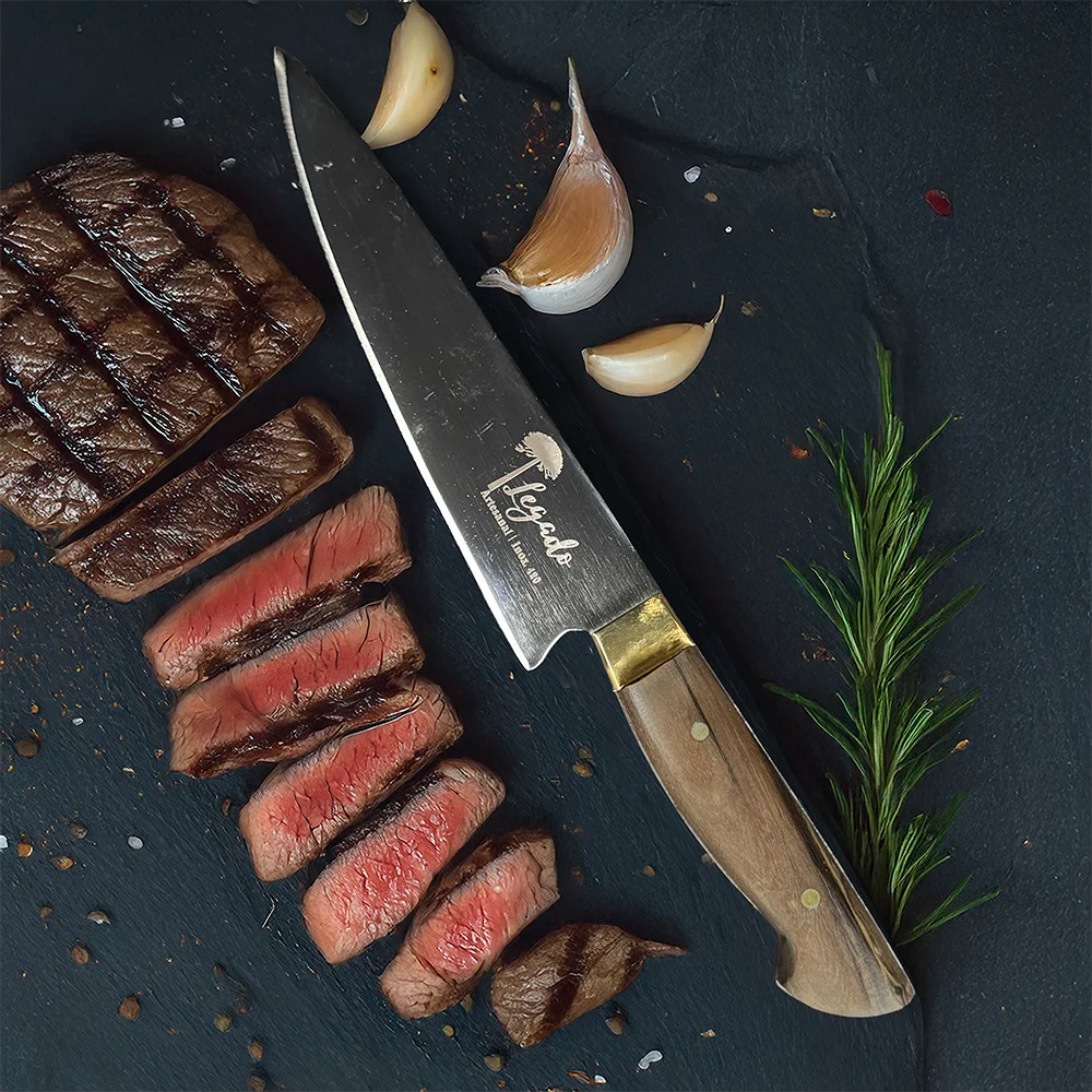 Cuchillo de asado artesanal acero Inox. hoja 20 cm LEGADO - HUEMUL - Cuchillos Mundo Patagon