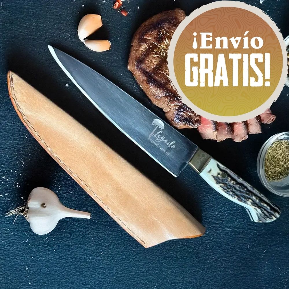Cuchillo de asado artesanal acero Inox. empuñadura en asta de ciervo HUEMUL - LEGADO (6865020518502)