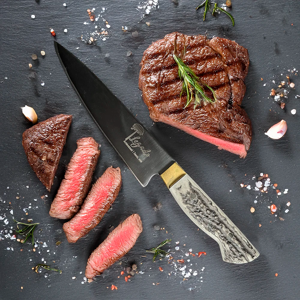 Cuchillo de asado artesanal acero Inox. hoja 20 cm LEGADO - HUEMUL - Cuchillos Mundo Patagon