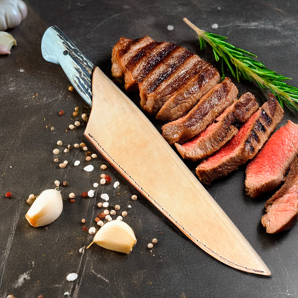 Cuchillo de asado artesanal acero Inox. hoja 20 cm LEGADO - HUEMUL - Cuchillos Mundo Patagon