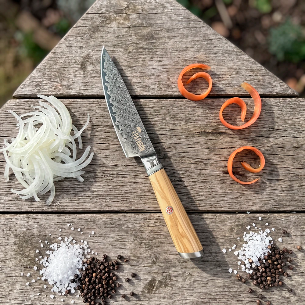 Cuchillo Utilitario Acero Damasco 67 capas hoja 13 cm - LLUVIA AUSTRAL