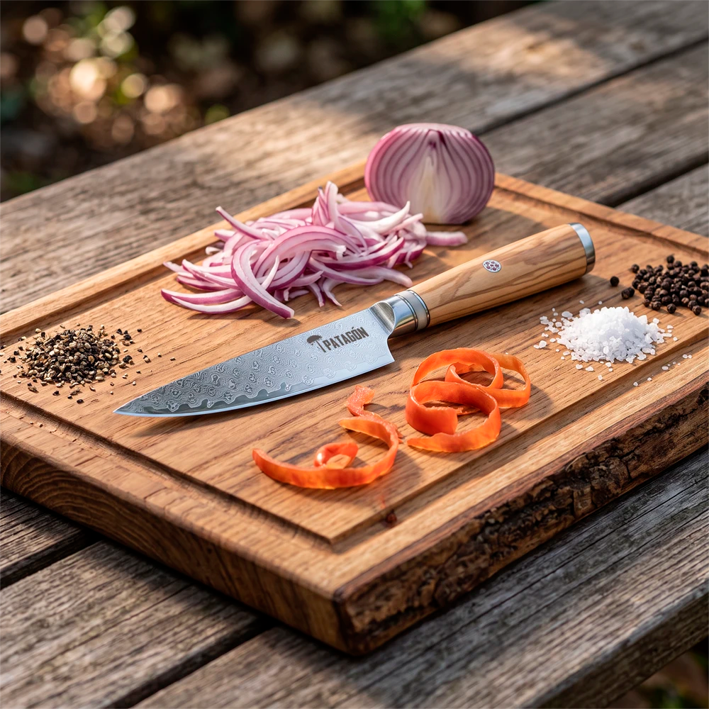 Cuchillo Utilitario Acero Damasco 67 capas hoja 13 cm - LLUVIA AUSTRAL