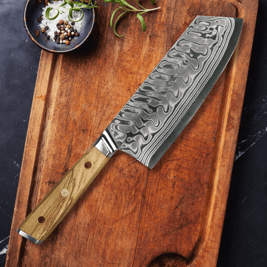 OLIVO - Hacha Acero Damasco 45 capas Patagón (7377407148134)