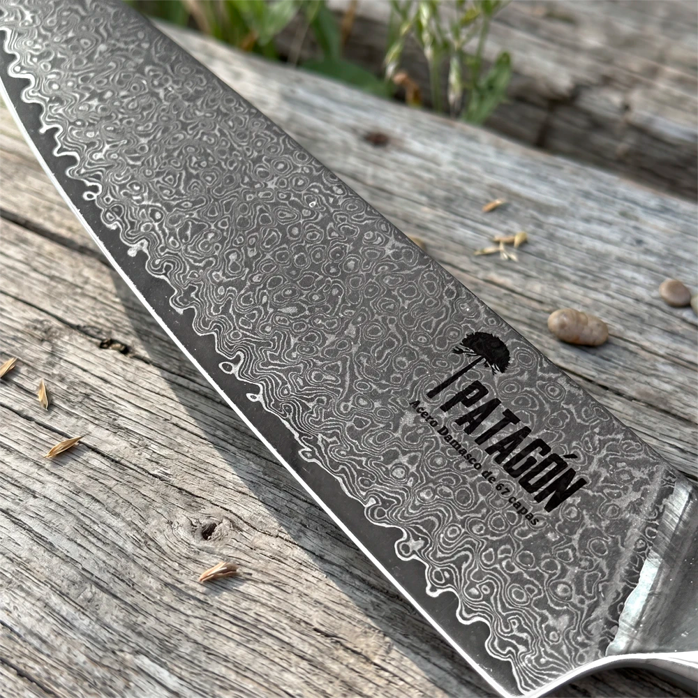 Cuchillo Parrillero Acero Damasco 67 capas - OLIVO GOTAS