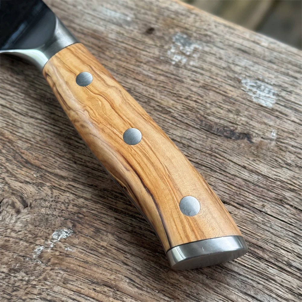 Cuchillo Parrillero Acero Damasco 67 capas - OLIVO GOTAS