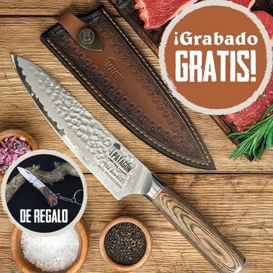 Pack cuchillo parrillero + funda reforzada PATAGÓN - VIVA EL ASADO + Cortapluma llavero mini