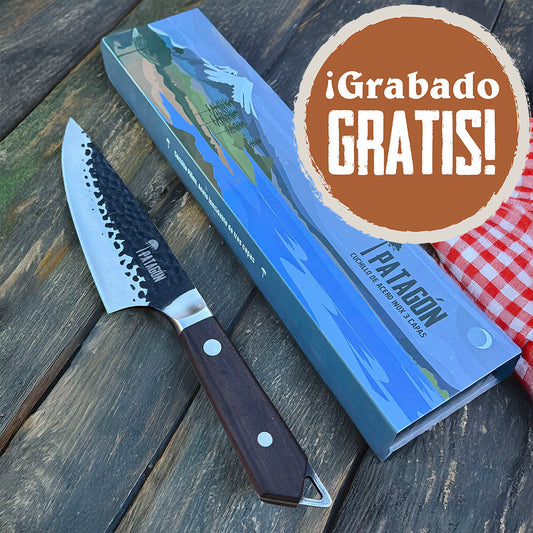 Cuchillo Parrillero inox. 3 capas hoja 20 cm Martillado PATAGÓN - PIÑON