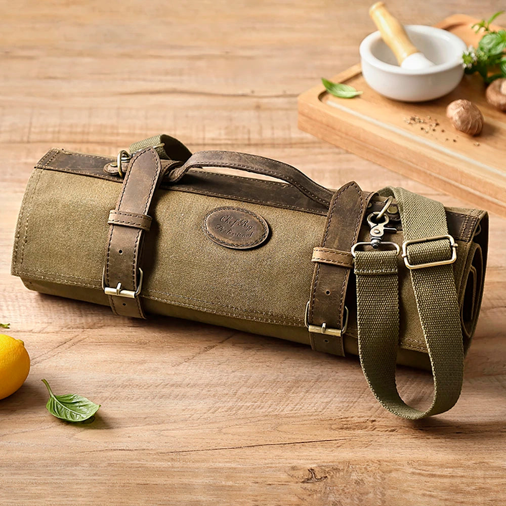 Bolso porta cuchillos profesional de 12 espacios - VERDE