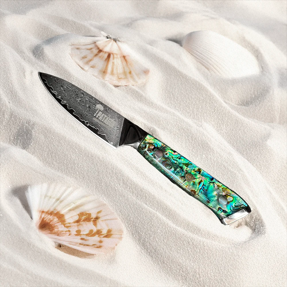 Cuchillo Puntilla Damasco 67 capas hoja 10 cm - NÁCAR DE MAR