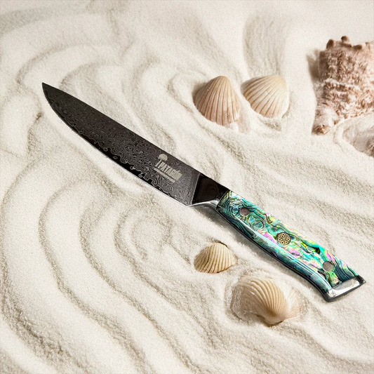 Cuchillo Puntilla Damasco 67 capas hoja 14 cm - NÁCAR DE MAR