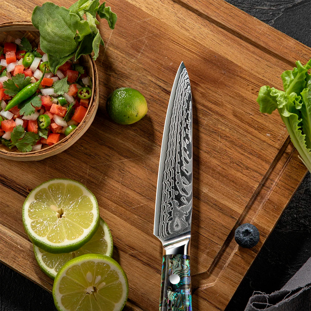 Cuchillo Puntilla Damasco 45 capas hoja 14 cm - NÁCAR DE MAR