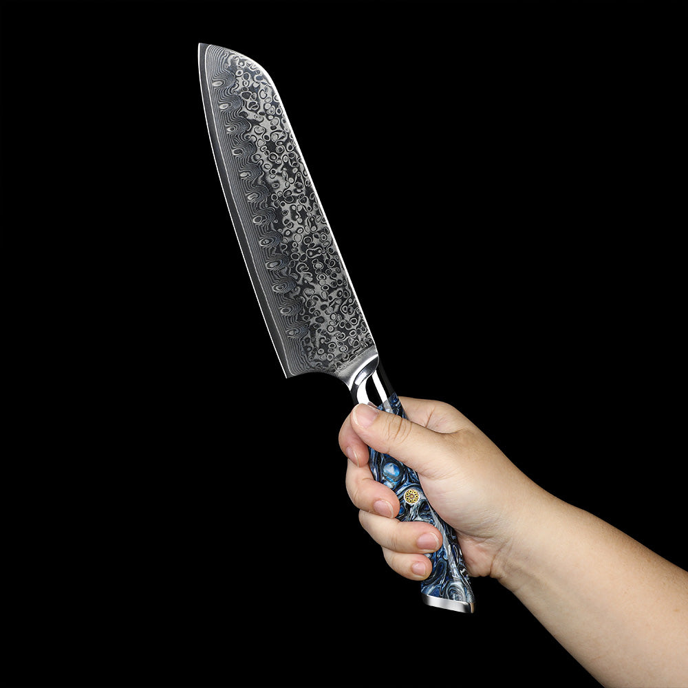 Cuchillo Santoku Damasco 67 capas martillado 18 cm