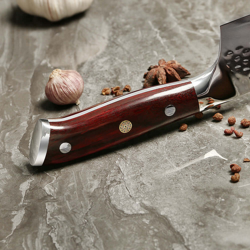 SÁNDALO MARTILLADO - Cuchillo Asador Acero Damasco 67 capas Hoja 20 cm PATAGÓN (7683999301734)