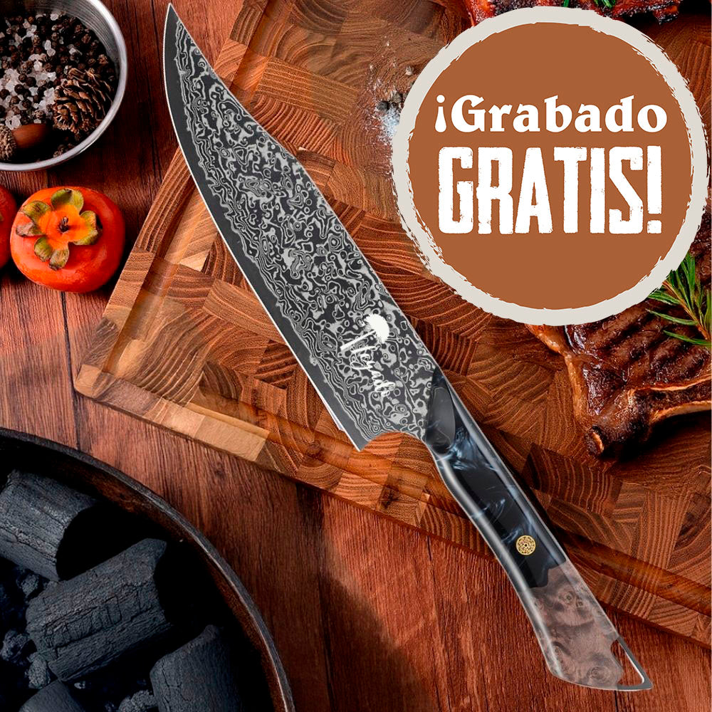Cuchillo Parrillero Acero Damasco 67 capas hoja 20 cm - SALVAJE