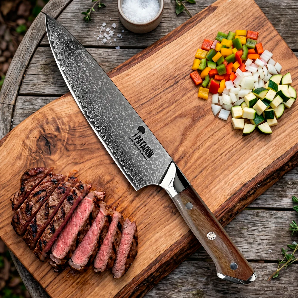Cuchillo Chef Acero Damasco 67 capas hoja 20 cm - CAOBA