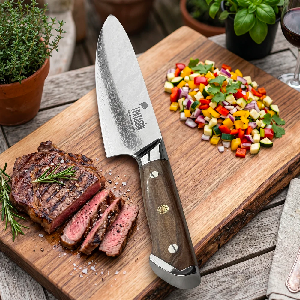 Cuchillo Chef Acero Damasco 67 capas hoja 20 cm - CAOBA
