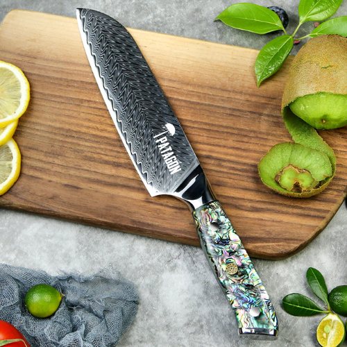 NÁCAR DE MAR - Santoku Damasco 67 capas hoja 18 cm PATAGÓN