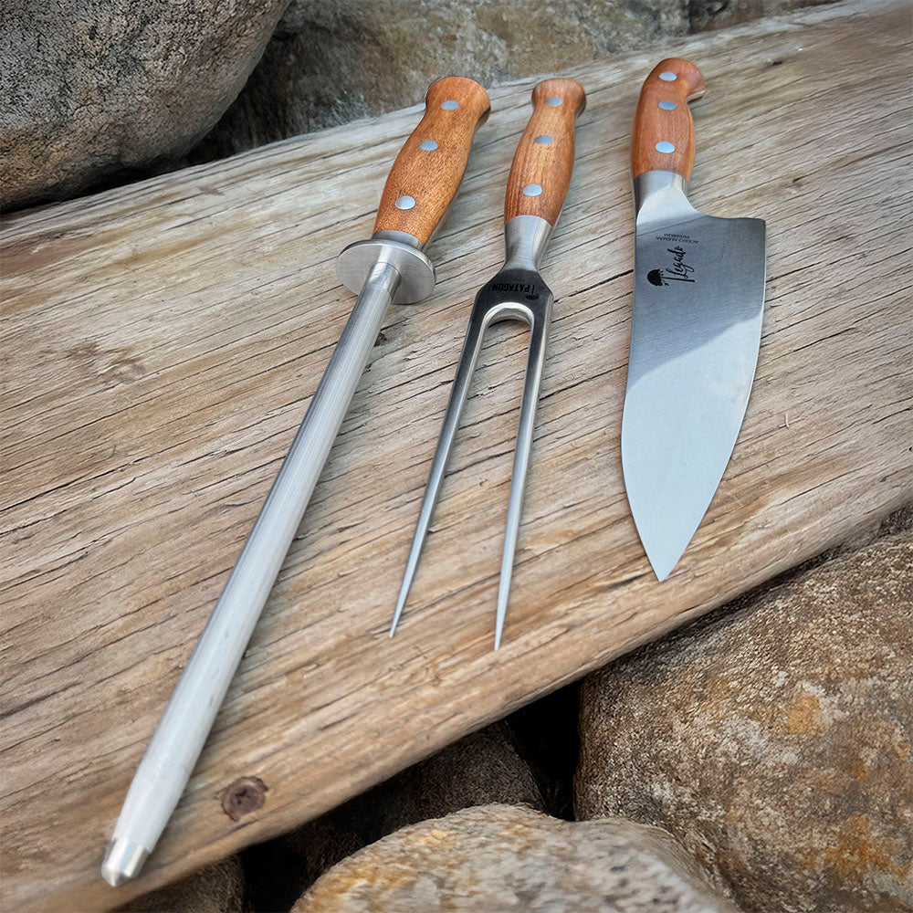 Set Parrillero Cuchillo + Tenedor + Chaira PELLÍN - Cuchillos Mundo Patagon
