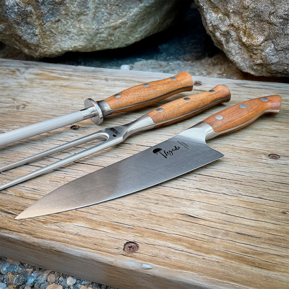Set Parrillero Cuchillo + Tenedor + Chaira PELLÍN - Cuchillos Mundo Patagon
