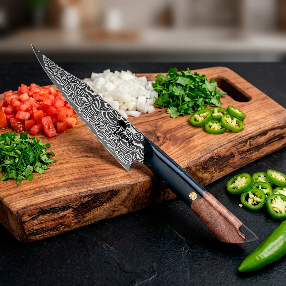 Cuchillo Puntilla Acero Damasco 67 capas hoja 20 cm - SALVAJE