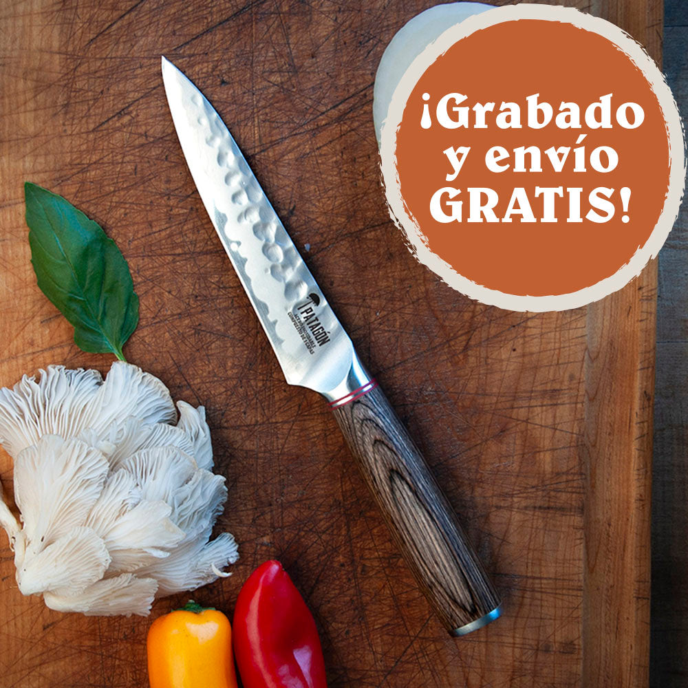 VIVA EL ASADO - Cuchillo Puntilla Acero 3 capas Martillado hoja 13 cm PATAGÓN