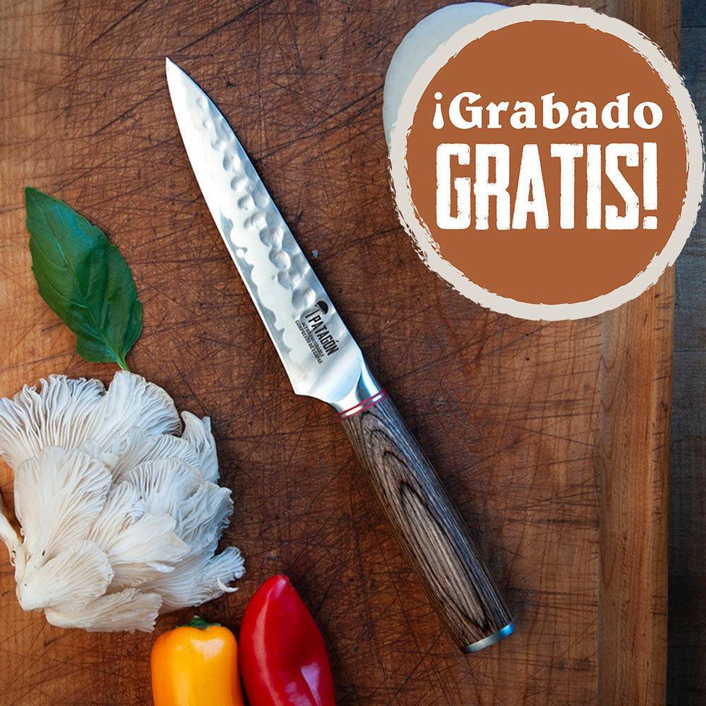 VIVA EL ASADO - Cuchillo Puntilla Acero 3 capas Martillado hoja 13 cm PATAGÓN