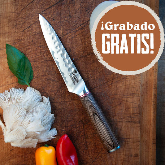 VIVA EL ASADO - Cuchillo Puntilla Acero 3 capas Martillado hoja 13 cm PATAGÓN