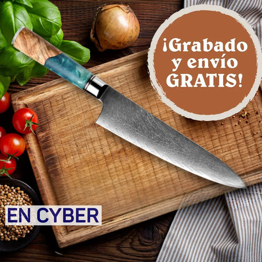 Cuchillo Chef Patagon Damasco 67 capas 19 cm - Lago Azul