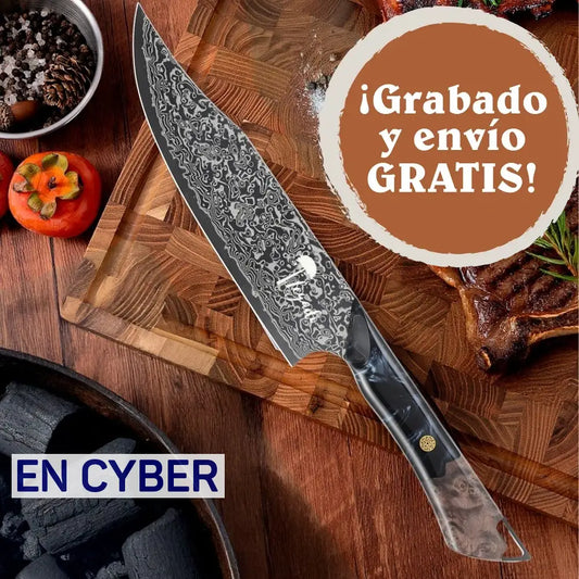 Cuchillo Parrillero Damasco 67 capas hoja 20 cm LEGADO - SALVAJE