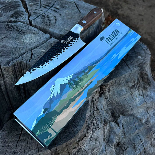 Cuchillo Parrillero inox. 3 capas hoja 20 cm Martillado PATAGÓN - PIÑON