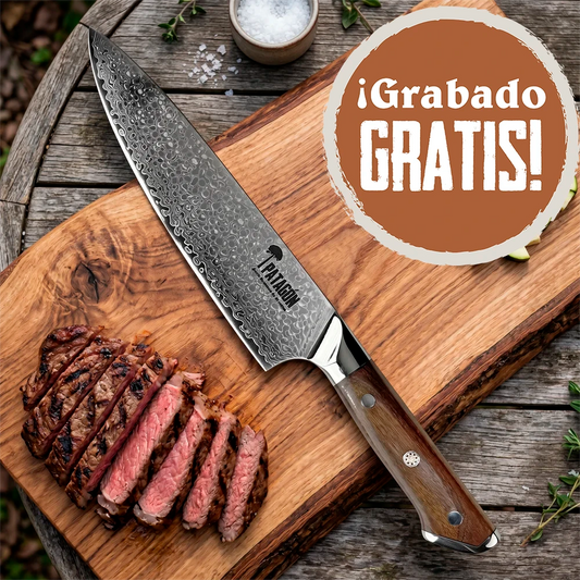 Cuchillo Chef Acero Damasco 67 capas hoja 20 cm - CAOBA