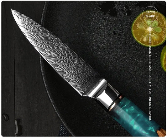 LAGO AZUL - Cuchillo Puntilla Damasco 67 capas hoja 9 cm PATAGÓN