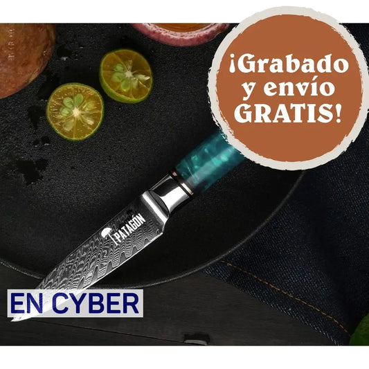 LAGO AZUL - Cuchillo Puntilla Damasco 67 capas hoja 9 cm PATAGÓN