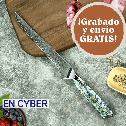 NÁCAR - Cuchillo Deshuesador Damasco 67 capas hoja 14 cm DAMASCO