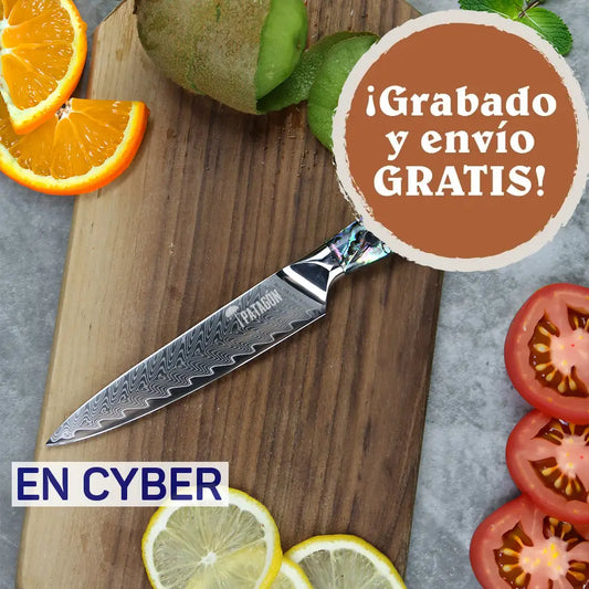 NÁCAR DEL PACÍFICO - Cuchillo Puntilla Patagón Damasco 67 capas 13 cm PATAGÓN