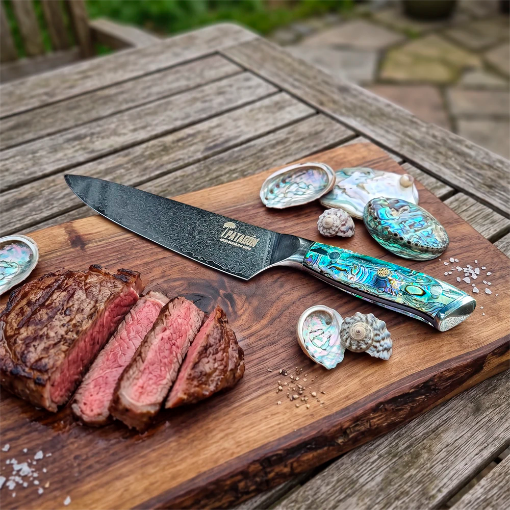 Cuchillo de cocina Acero Damasco 67 capas hoja 20 cm - GOTAS NÁCAR