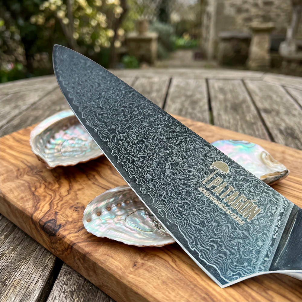 Cuchillo de cocina Acero Damasco 67 capas hoja 20 cm - GOTAS NÁCAR