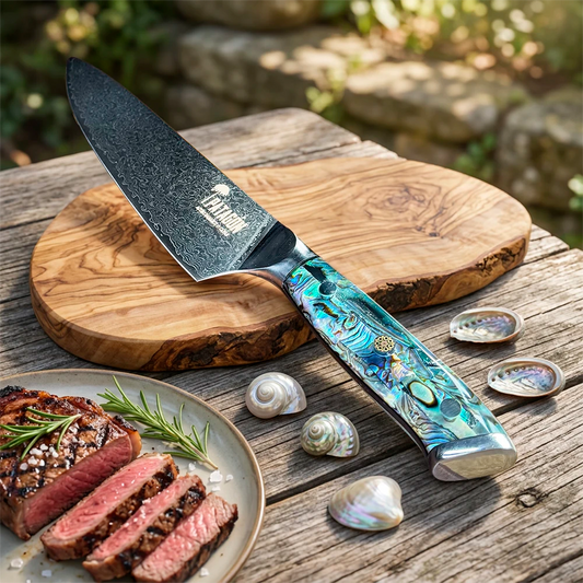 Cuchillo de cocina Acero Damasco 67 capas hoja 20 cm - GOTAS NÁCAR